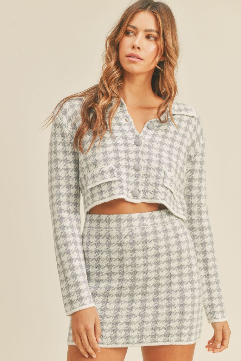 Cropped Knit Cardigan and Mini Skirt Set