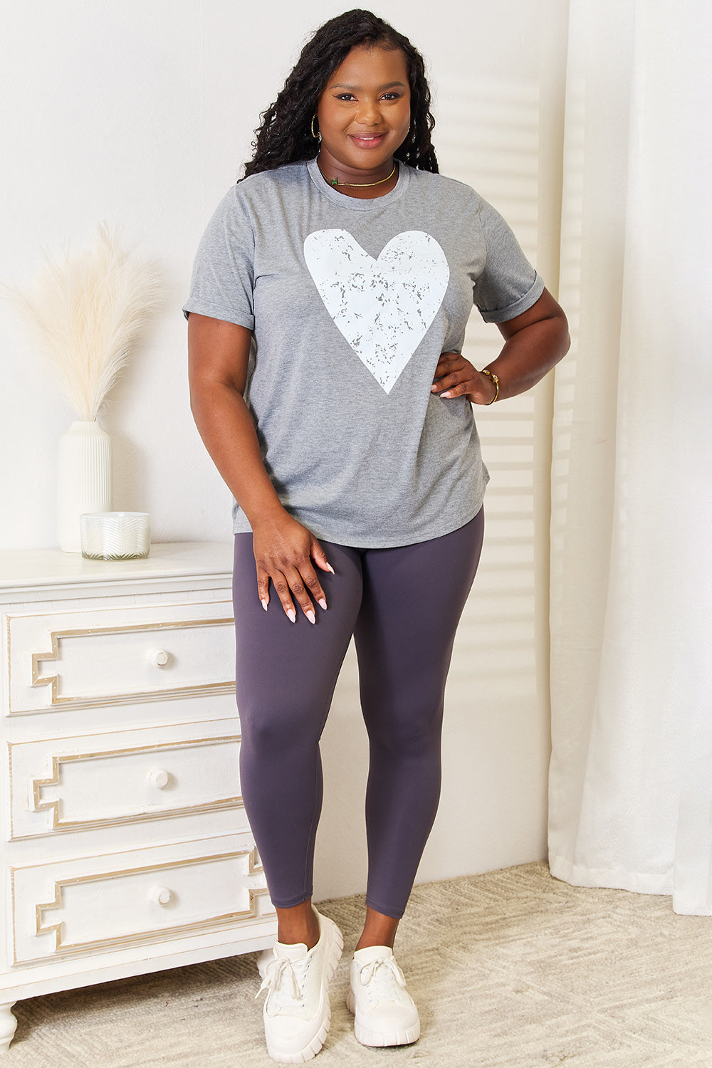 Heart Graphic Cuffed Short Sleeve T-Shirt