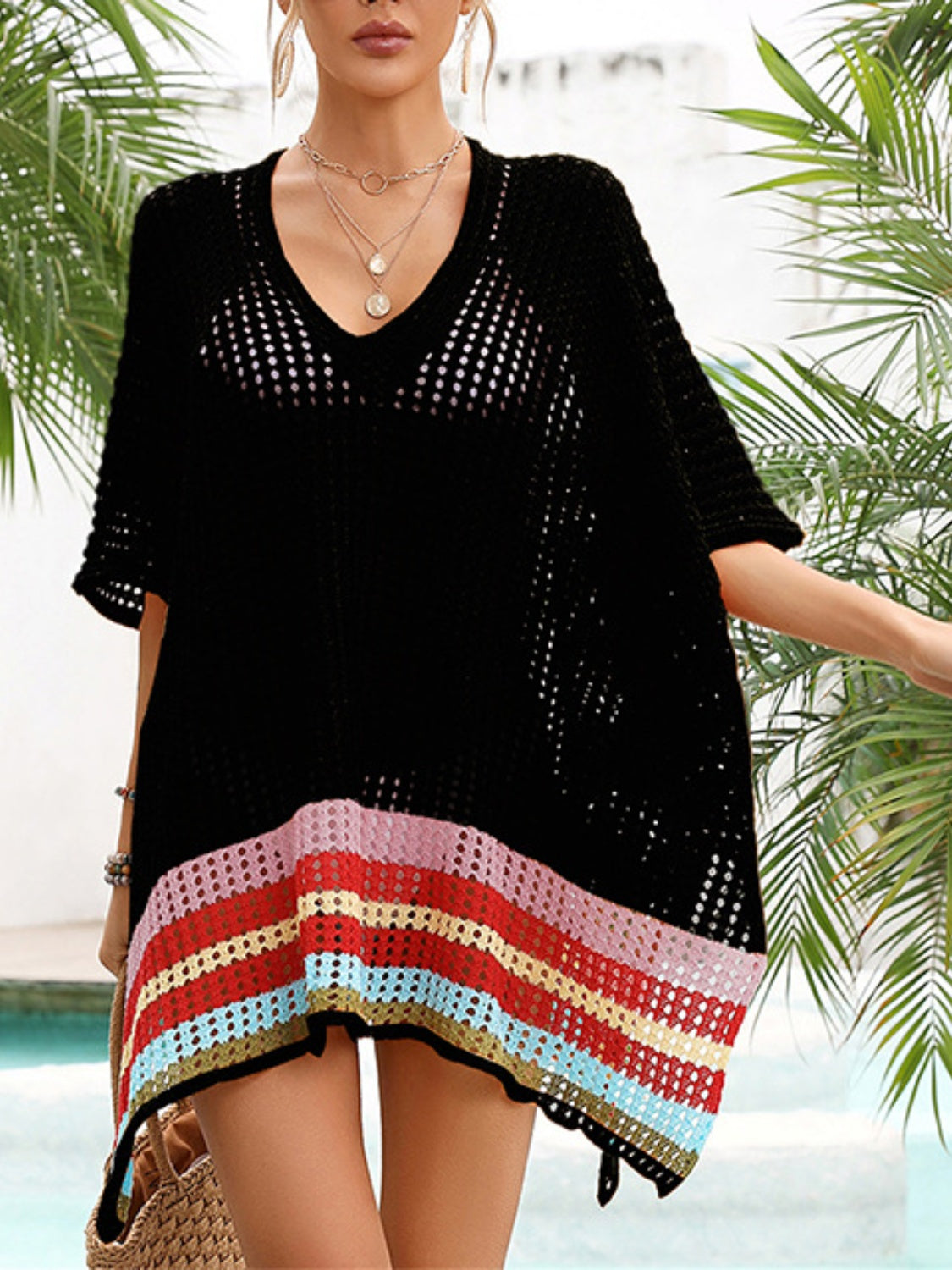 V-Neck Half Sleeve Cover-Up