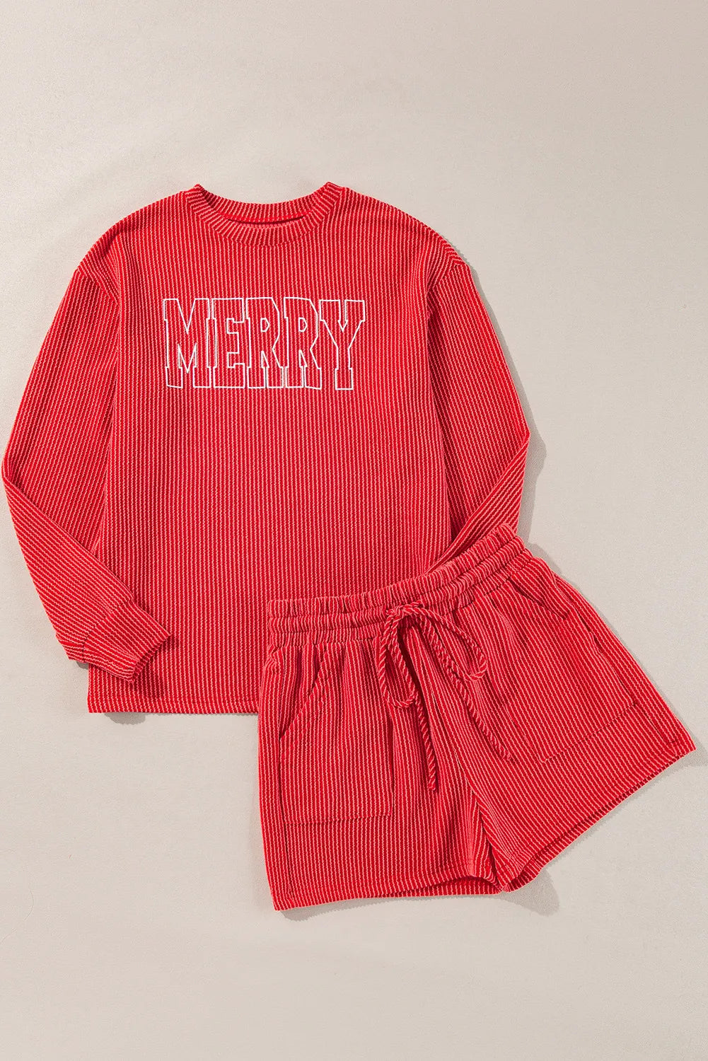 MERRY Round Neck Long Sleeve Top and Shorts Lounge Set (Copy)