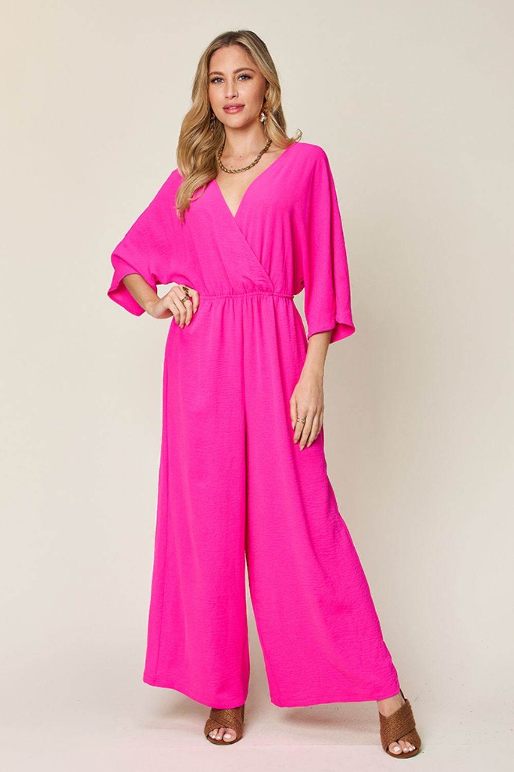 Full Size Half Sleeve Wide Leg Jumpsuit