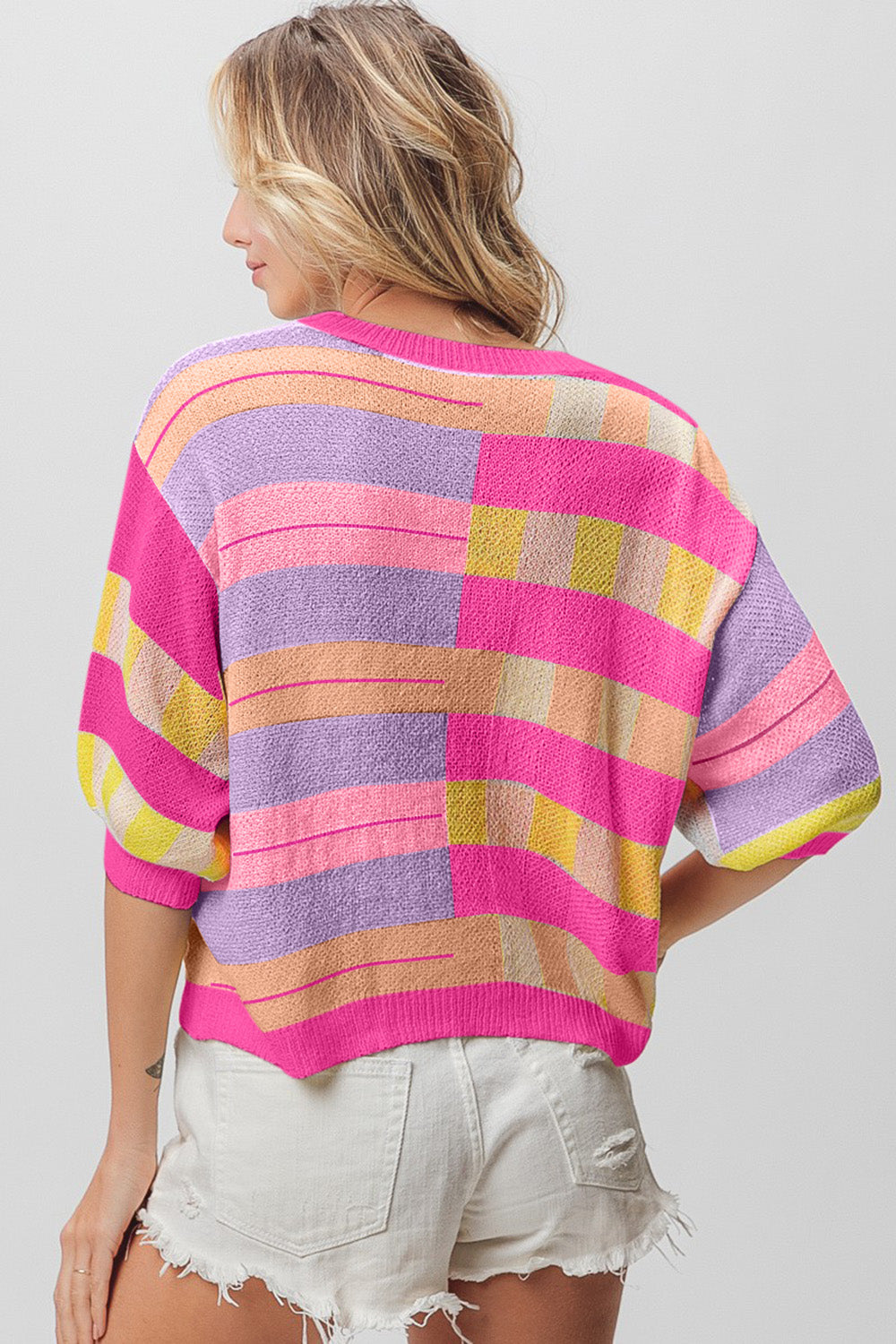 Multi Color Striped Round Neck Knit Top