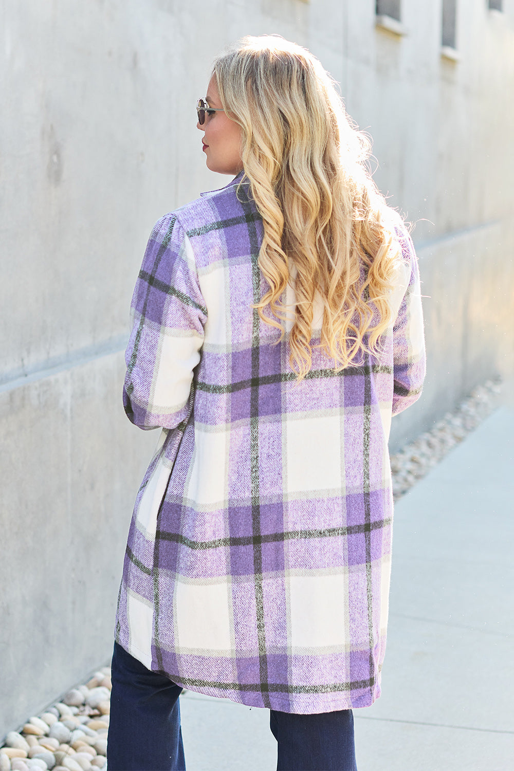 Full Size Plaid Button Up Lapel Collar Coat