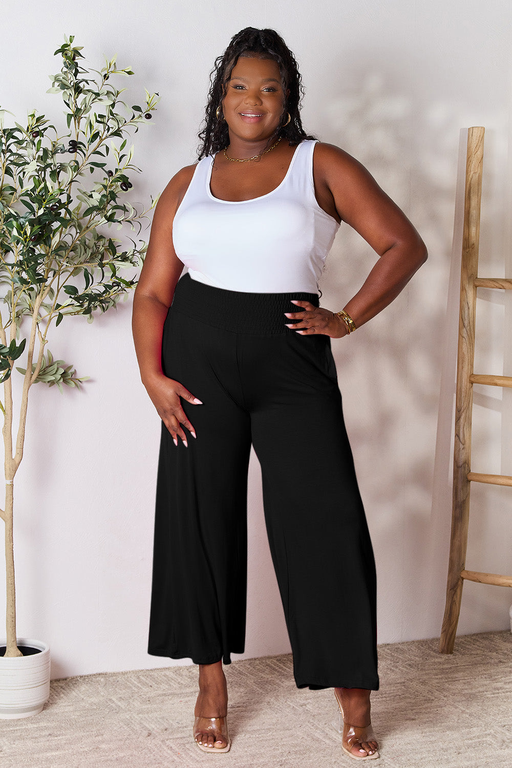 Full Size Smocked Wide Waistband Wide Leg Pants