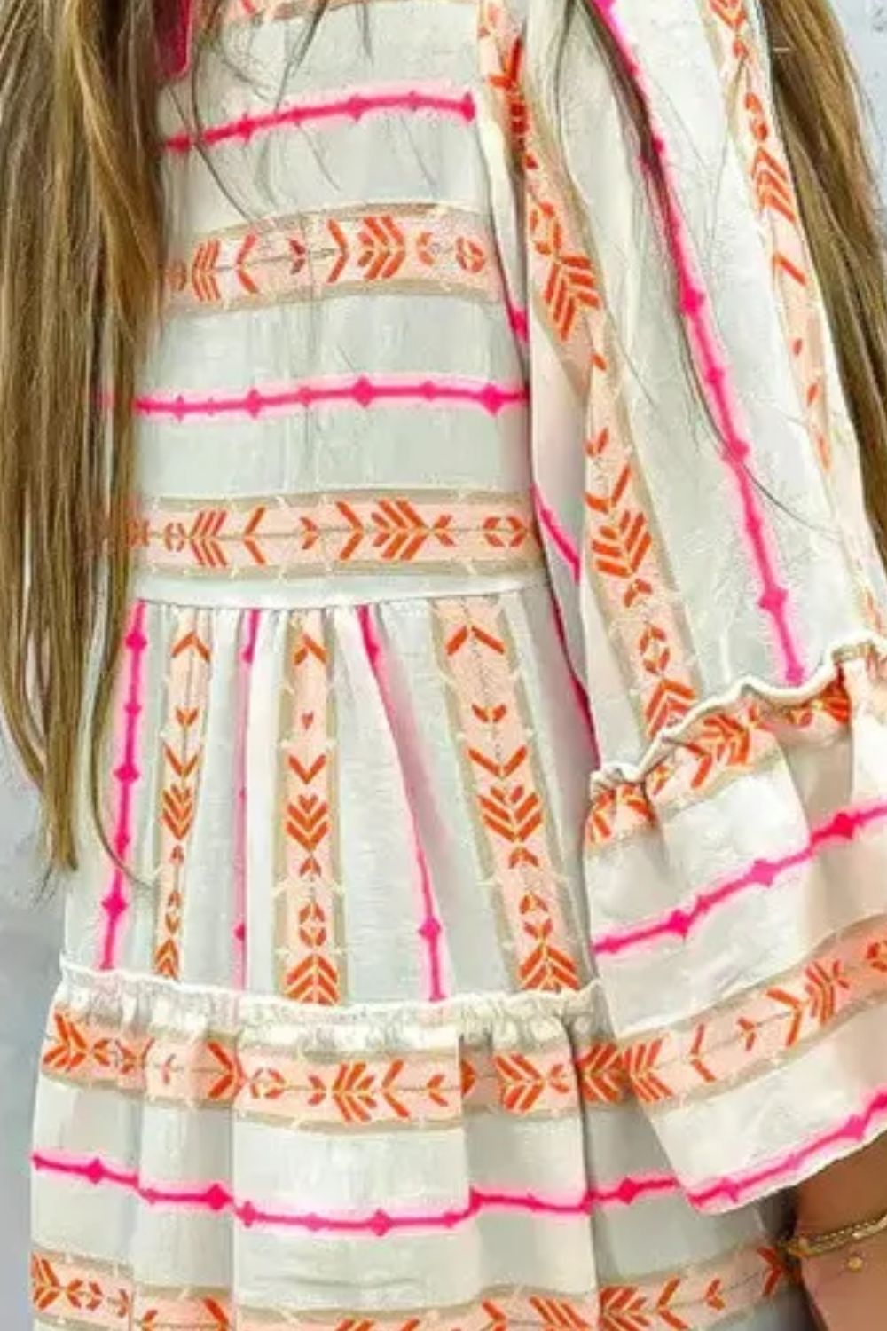 Printed Notched Long Sleeve Dress