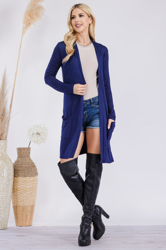 Full Size Open Front Cardigan with Pockets