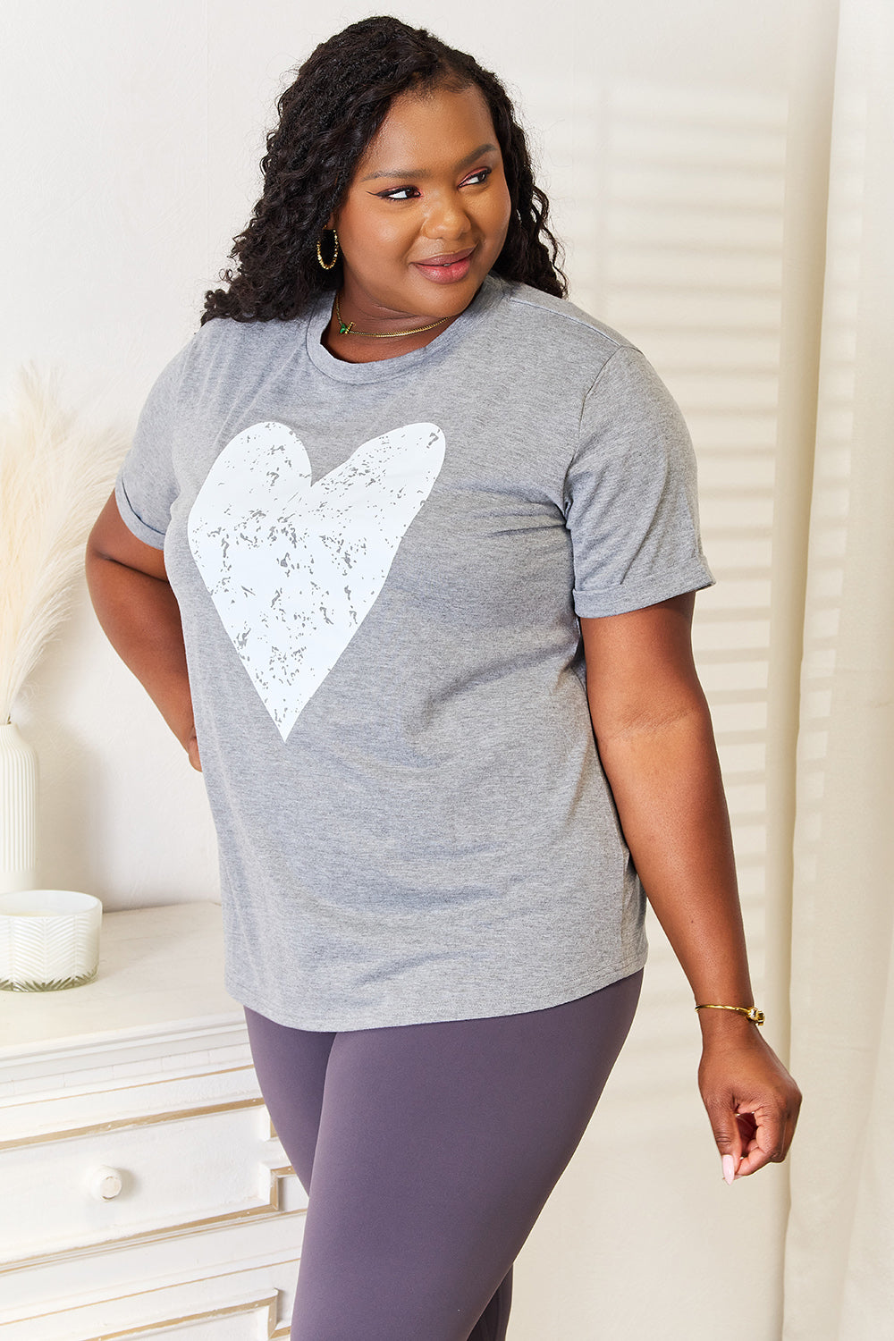 Heart Graphic Cuffed Short Sleeve T-Shirt