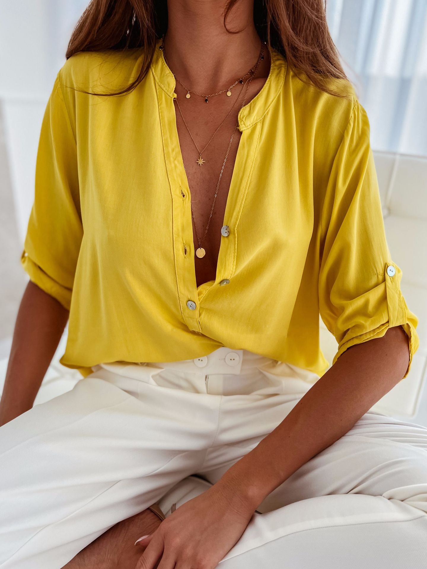 Notched Half Sleeve Blouse