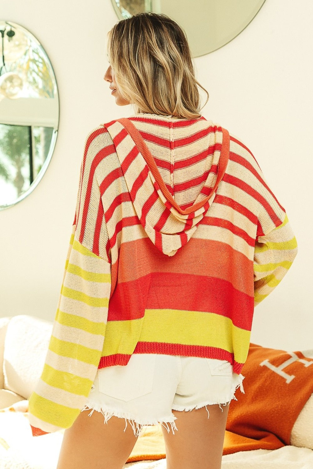 Striped Color Block Hooded Knit Top