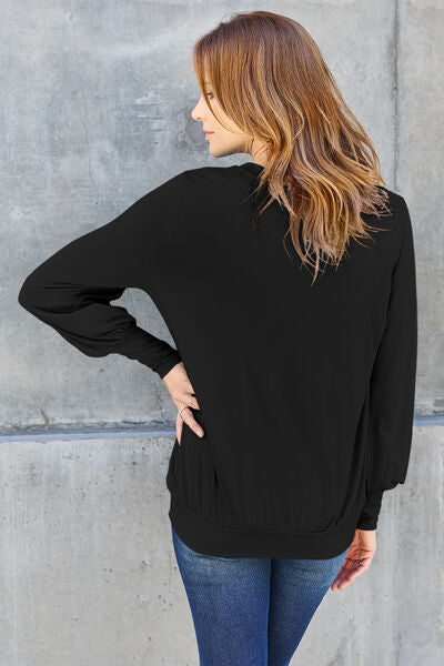 Full Size V-Neck Lantern Sleeve Blouse