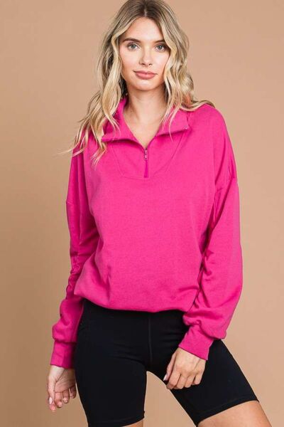 Full Size Half Zip Long Sleeve Sweatshirt