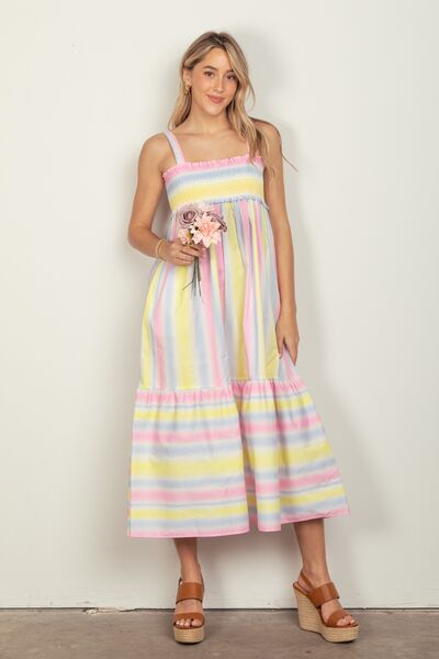 Striped Woven Smocked Midi Cami Dress