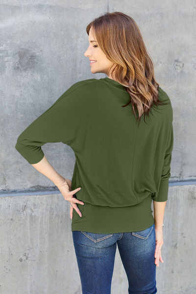 Full Size Round Neck Batwing Sleeve Blouse