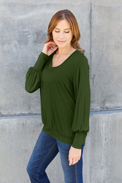 Full Size V-Neck Lantern Sleeve Blouse