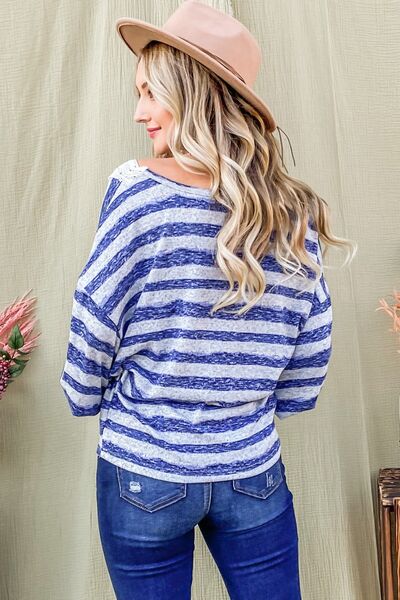 Striped Lace Detail V Neck Top