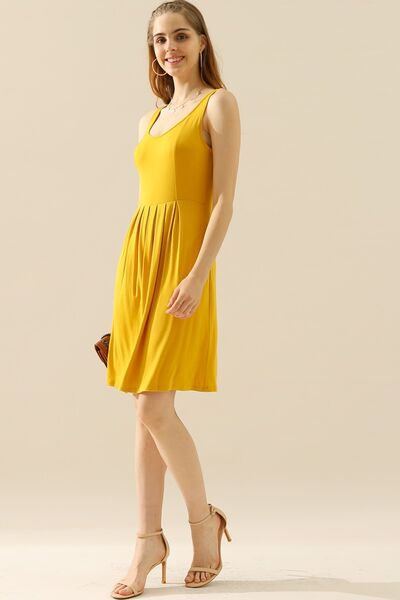 Full Size Round Neck Ruched Sleeveless Dress with Pockets