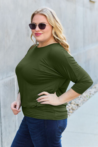 Full Size Round Neck Batwing Sleeve Blouse