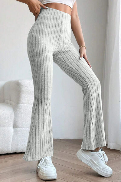 Full Size Ribbed High Waist Flare Pants