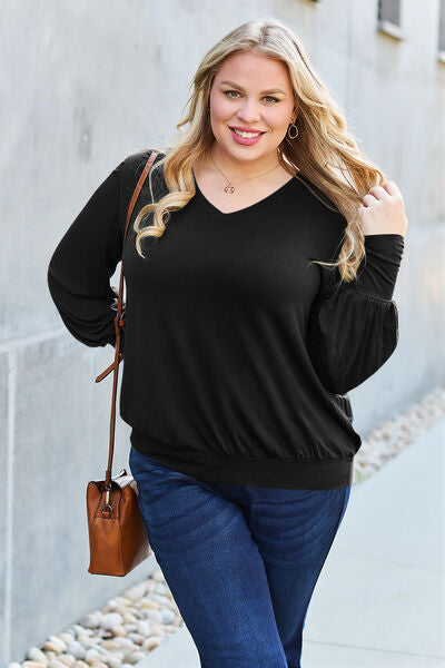 Full Size V-Neck Lantern Sleeve Blouse